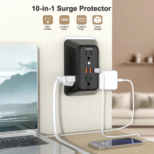 10-in-1 Power Strip US Plug with AC Outlets USB Type C Ports