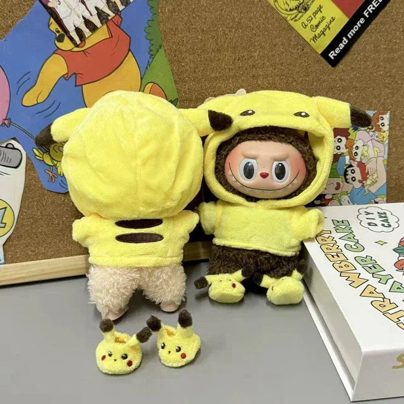 15 17cm For Labubu Doll Cartoon Cute Pikachu Plush Outfit Clothes Shoes Set