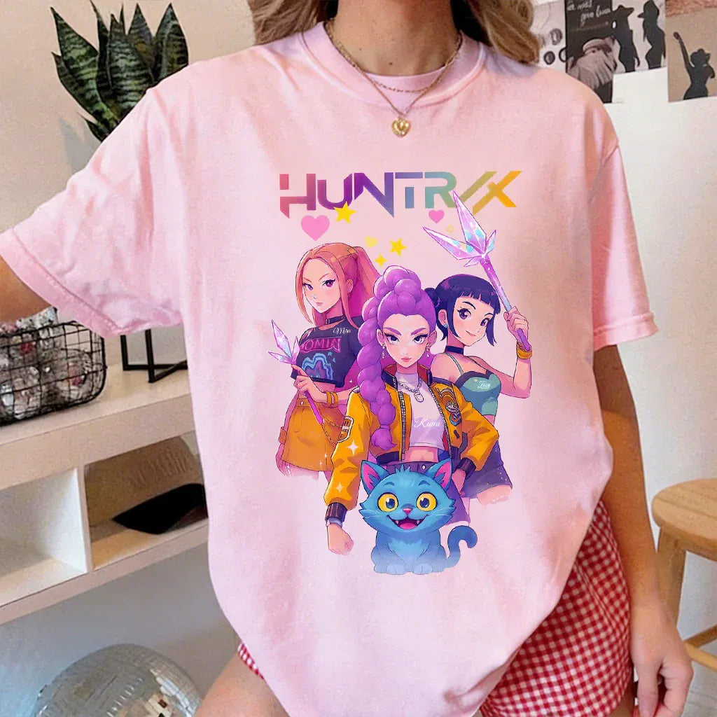 2026 Kpop Demon Hunters Graphic T Shirt Women Man Loose Casual Short Sleeve Tee Streetwear Fashion Summer Y2k Cartoon Print Tops