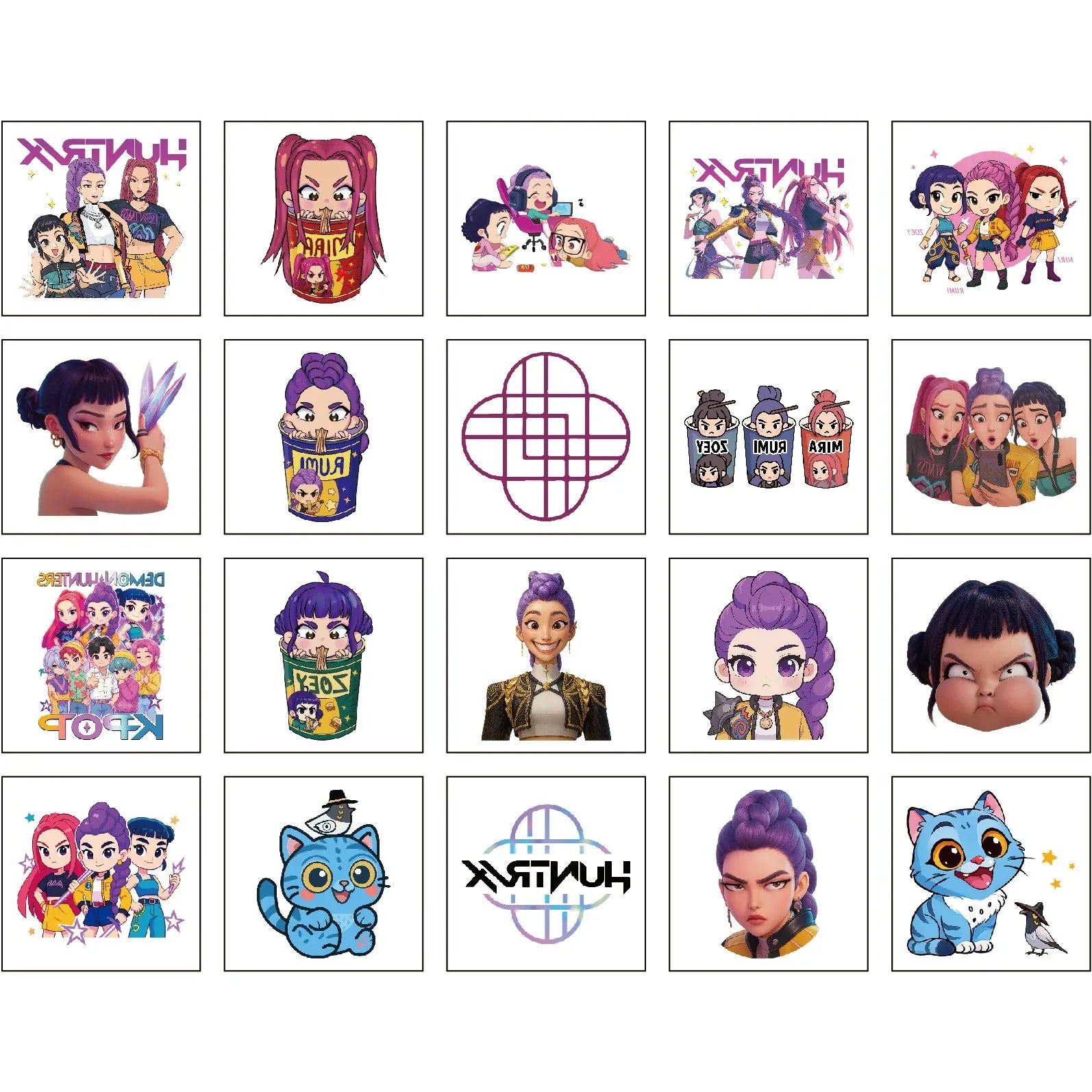 20pcs/set Cartoon Kpop Demon Hunters Temporary Tattoo Stickers For Birthday Gift Fake Body Art Tattoos Sticker