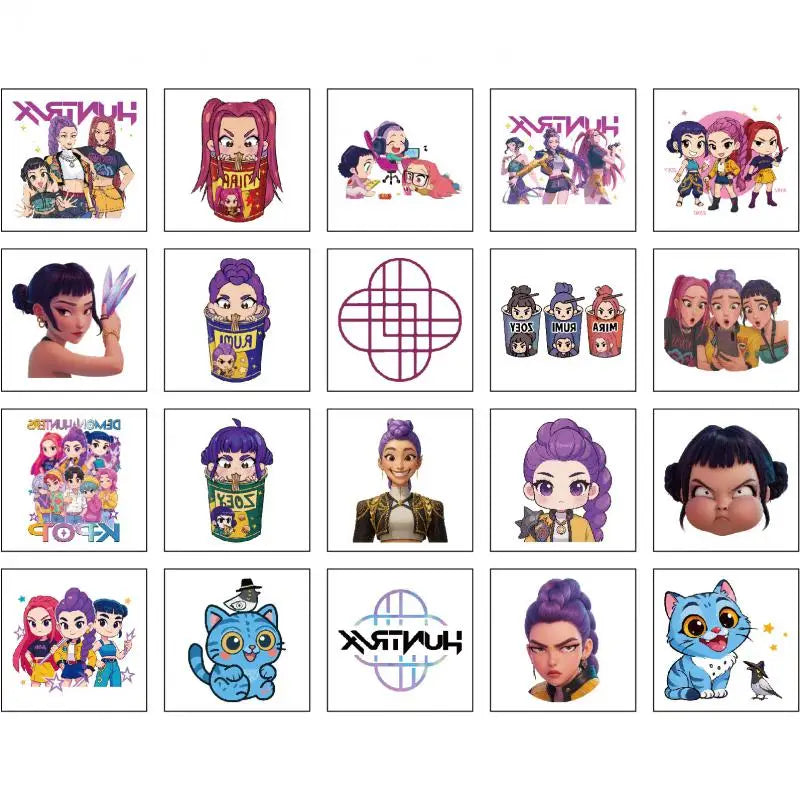 20pcs/set Cartoon Kpop Demon Hunters Temporary Tattoo Stickers For Birthday Gift Fake Body Art Tattoos Sticker