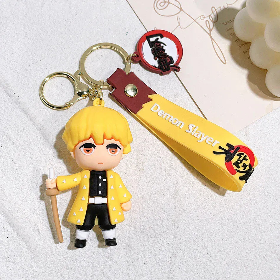6 Pcs Demon Slayer Cartoon PVC Doll Car Keychain, Cute Anime Silicone Keychain for Backpack, Creative Couple Pendant, Gift for K