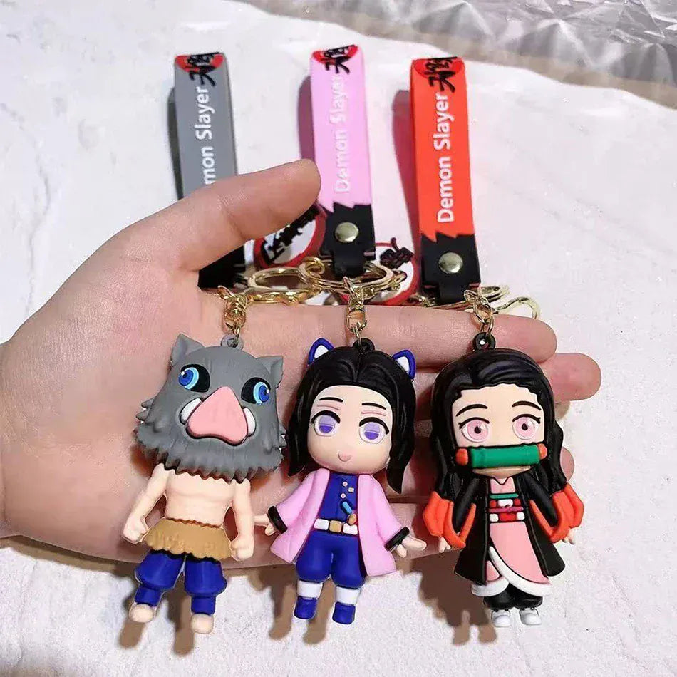 6 Pcs Demon Slayer Cartoon PVC Doll Car Keychain, Cute Anime Silicone Keychain for Backpack, Creative Couple Pendant, Gift for K