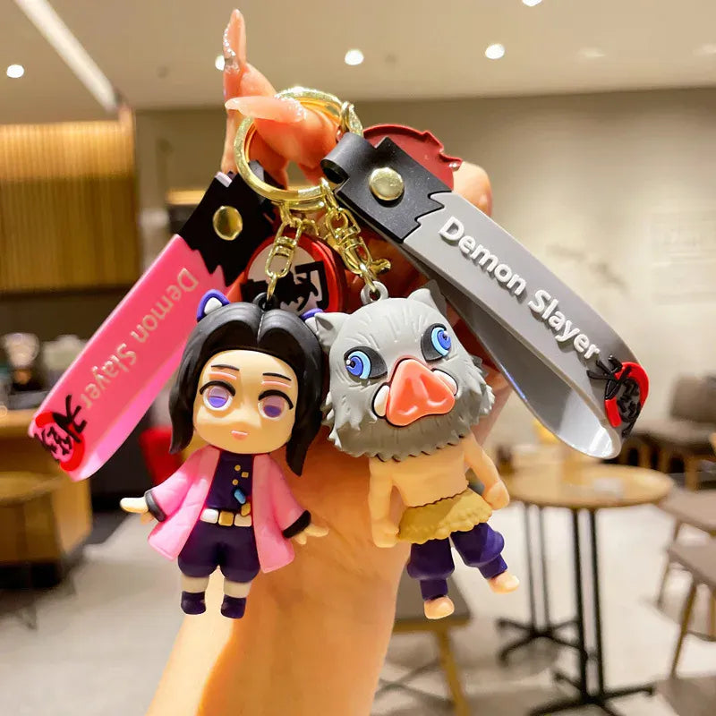 1PCS/6PCS Demon Slayer Cartoon Doll PVC Car Keychain Cute Anime Silicone Keyring Backpack Creative Couple Pendant Children's Gift