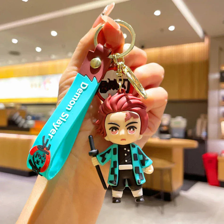 1PCS/6PCS Demon Slayer Cartoon Doll PVC Car Keychain Cute Anime Silicone Keyring Backpack Creative Couple Pendant Children's Gift