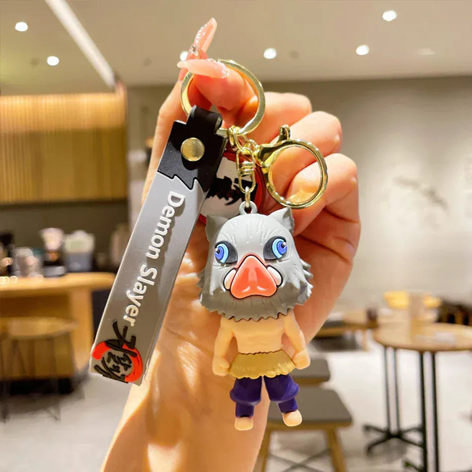 1PCS/6PCS Demon Slayer Cartoon Doll PVC Car Keychain Cute Anime Silicone Keyring Backpack Creative Couple Pendant Children's Gift