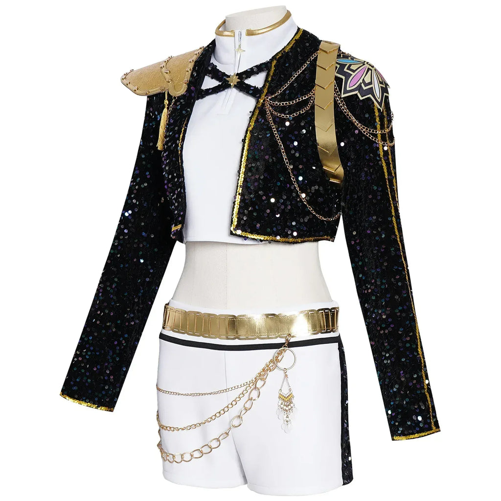 Kids Rumi Zoey Mira Cosplay KPop Demon Hunters Costume Women Girls Black Golden Suit Saja Boys Halloween Role Playing Outfits