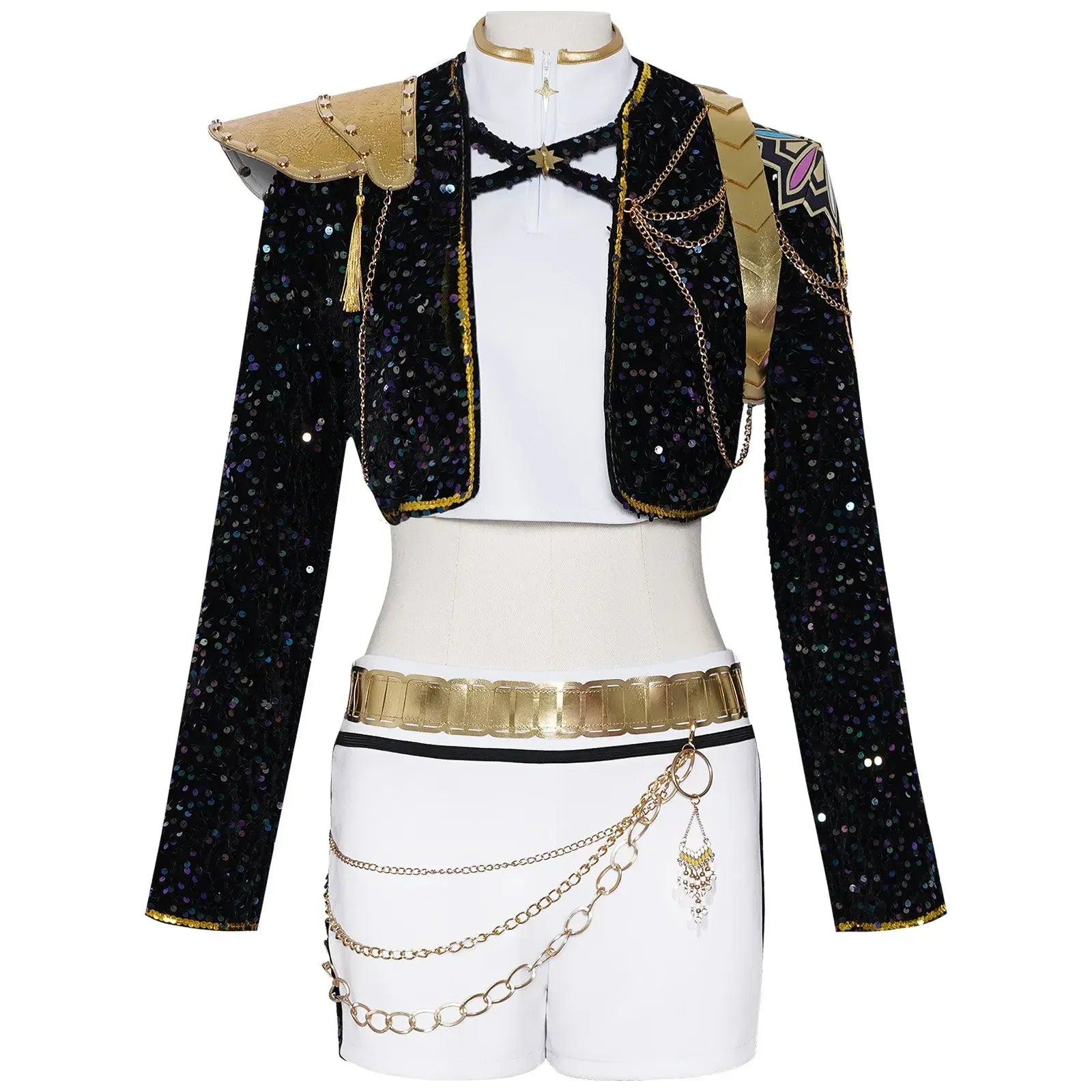 Kids Rumi Zoey Mira Cosplay KPop Demon Hunters Costume Women Girls Black Golden Suit Saja Boys Halloween Role Playing Outfits