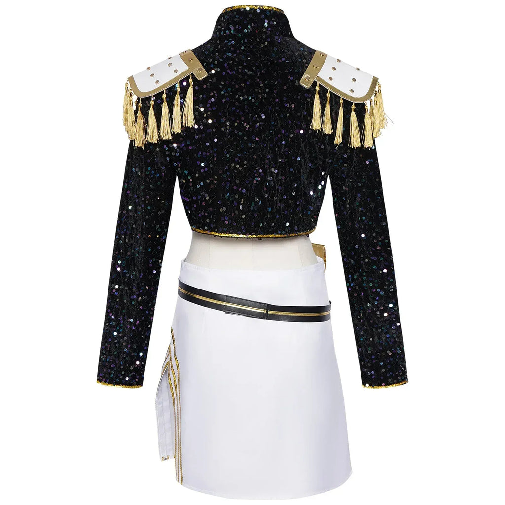 Kids Rumi Zoey Mira Cosplay KPop Demon Hunters Costume Women Girls Black Golden Suit Saja Boys Halloween Role Playing Outfits