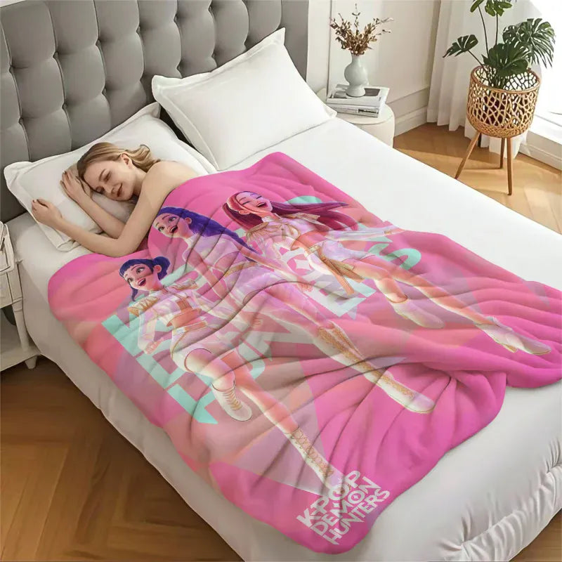 K-Pop Demon Hunter Theme Blanket, Soft Cozy Flannel Cover Blanket, Fan Gift Blanket, Multi-Purpose Blanket for Home and Leisure