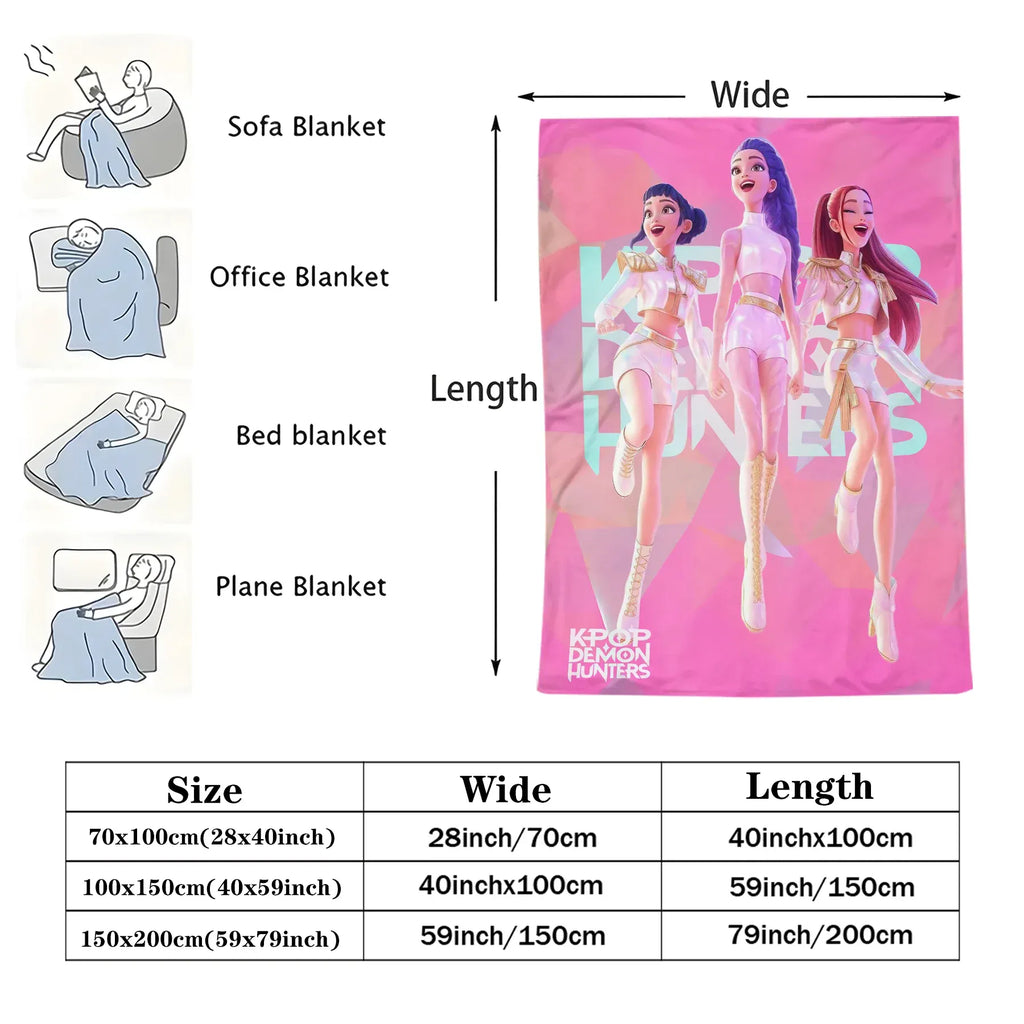 K-Pop Demon Hunter Theme Blanket, Soft Cozy Flannel Cover Blanket, Fan Gift Blanket, Multi-Purpose Blanket for Home and Leisure
