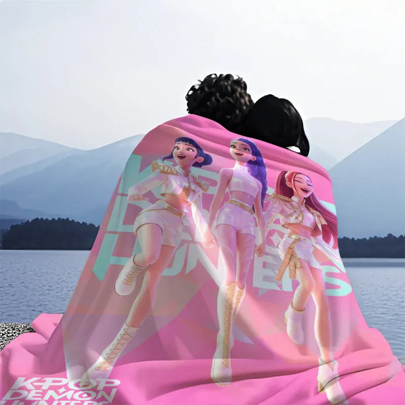 K-Pop Demon Hunter Theme Blanket, Soft Cozy Flannel Cover Blanket, Fan Gift Blanket, Multi-Purpose Blanket for Home and Leisure
