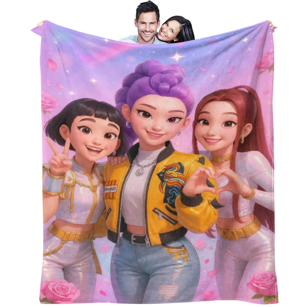 K-Pop Demon Hunter Theme Blanket, Soft Cozy Flannel Cover Blanket, Fan Gift Blanket, Multi-Purpose Blanket for Home and Leisure