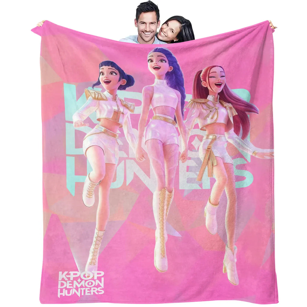 K-Pop Demon Hunter Theme Blanket, Soft Cozy Flannel Cover Blanket, Fan Gift Blanket, Multi-Purpose Blanket for Home and Leisure