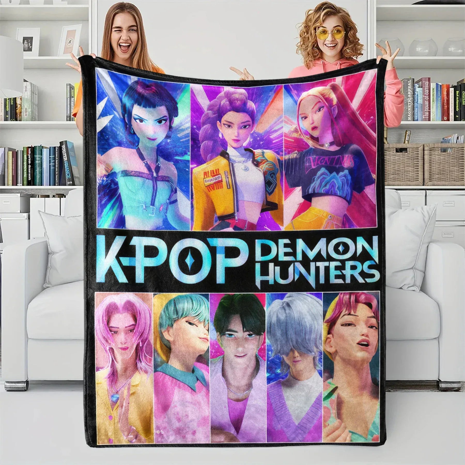 K-Pop Demon Hunter Theme Blanket, Soft Cozy Flannel Cover Blanket, Fan Gift Blanket, Multi-Purpose Blanket for Home and Leisure