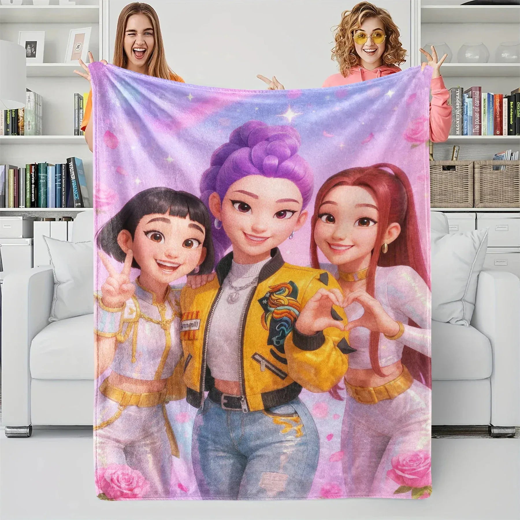 K-Pop Demon Hunter Theme Blanket, Soft Cozy Flannel Cover Blanket, Fan Gift Blanket, Multi-Purpose Blanket for Home and Leisure