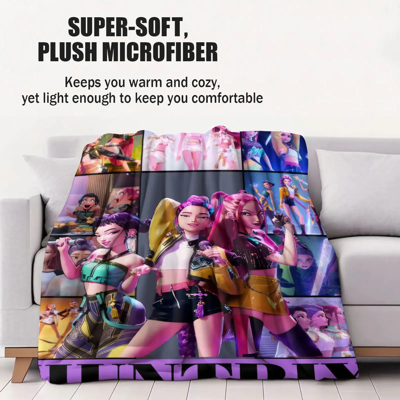 K Pop Demon Hunters Blanket Flannel Blanket Hot Anime Fan Gift for Home Sofa Cover Camping Travel Multifunctional Winter Blanket
