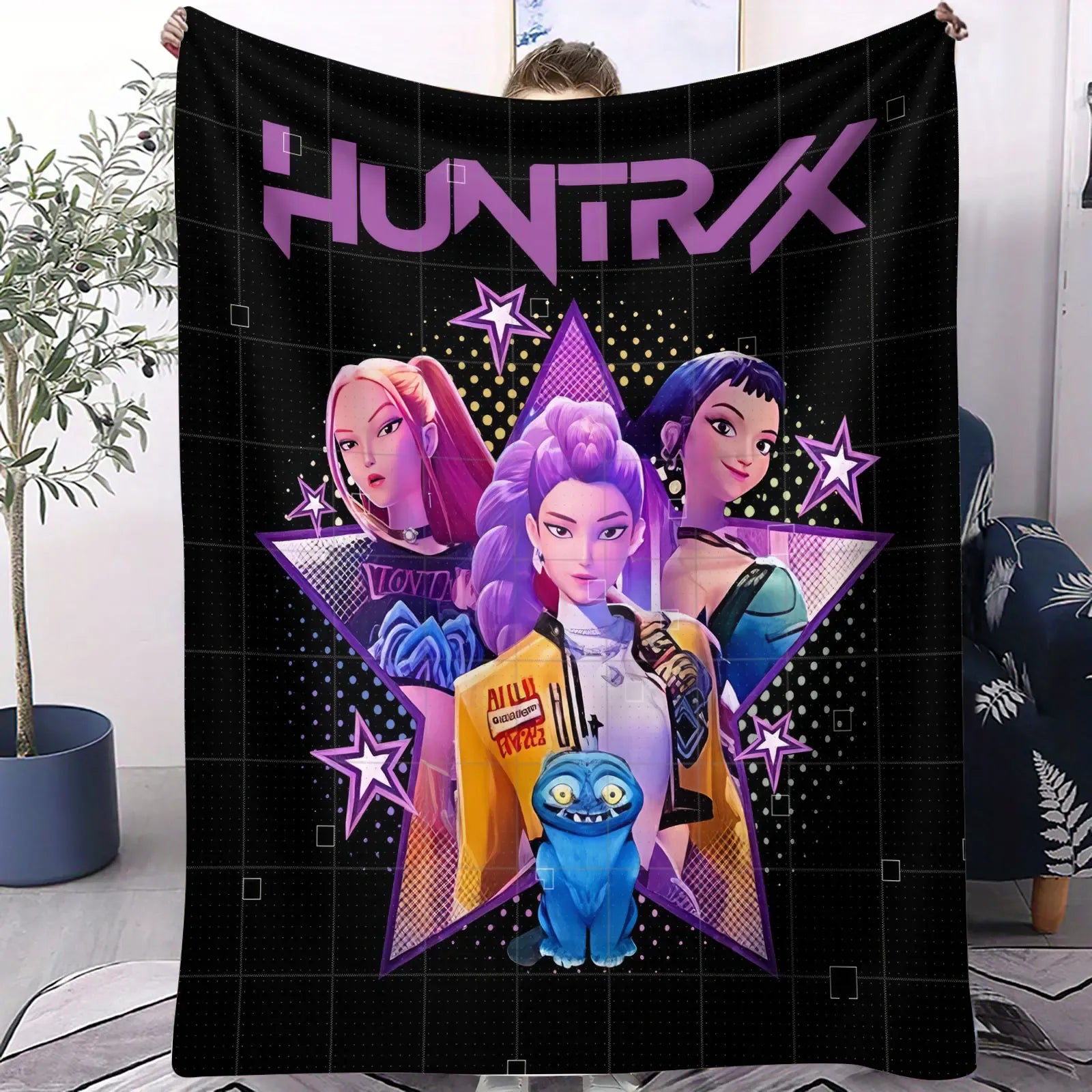 K Pop Demon Hunters Blanket Flannel Blanket Hot Anime Fan Gift for Home Sofa Cover Camping Travel Multifunctional Winter Blanket