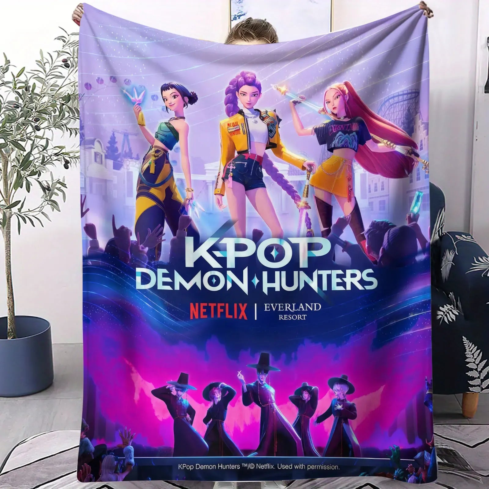 K Pop Demon Hunters Blanket Flannel Blanket Hot Anime Fan Gift for Home Sofa Cover Camping Travel Multifunctional Winter Blanket
