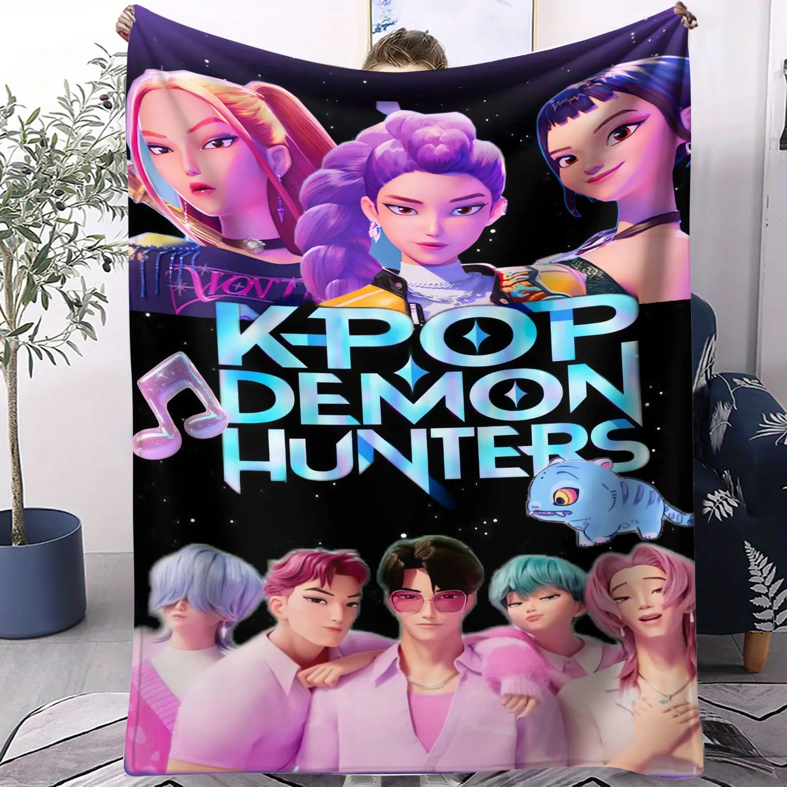 K Pop Demon Hunters Blanket Flannel Blanket Hot Anime Fan Gift for Home Sofa Cover Camping Travel Multifunctional Winter Blanket