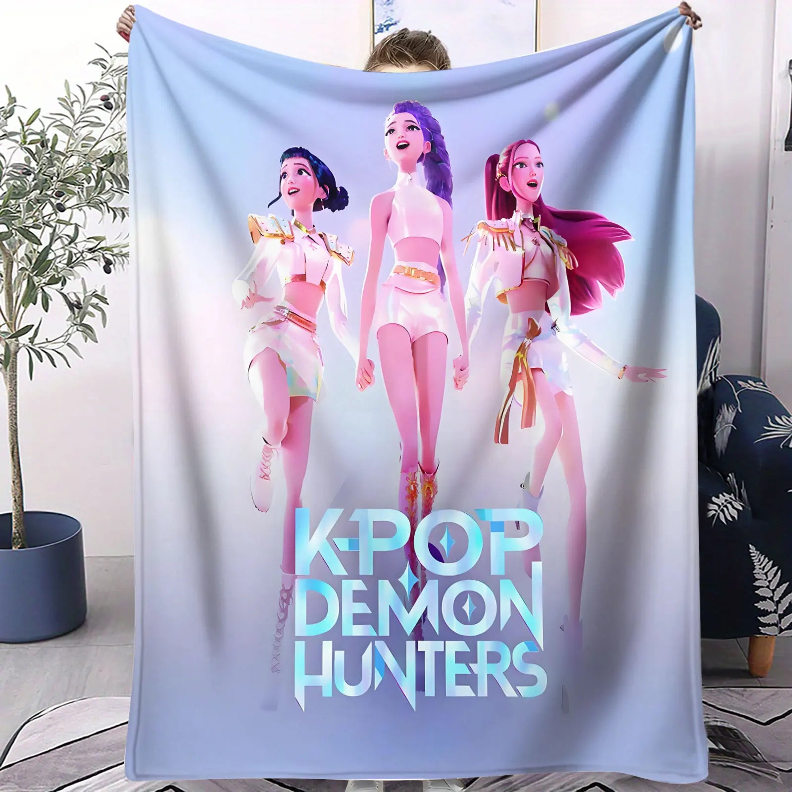 K Pop Demon Hunters Blanket Flannel Blanket Hot Anime Fan Gift for Home Sofa Cover Camping Travel Multifunctional Winter Blanket