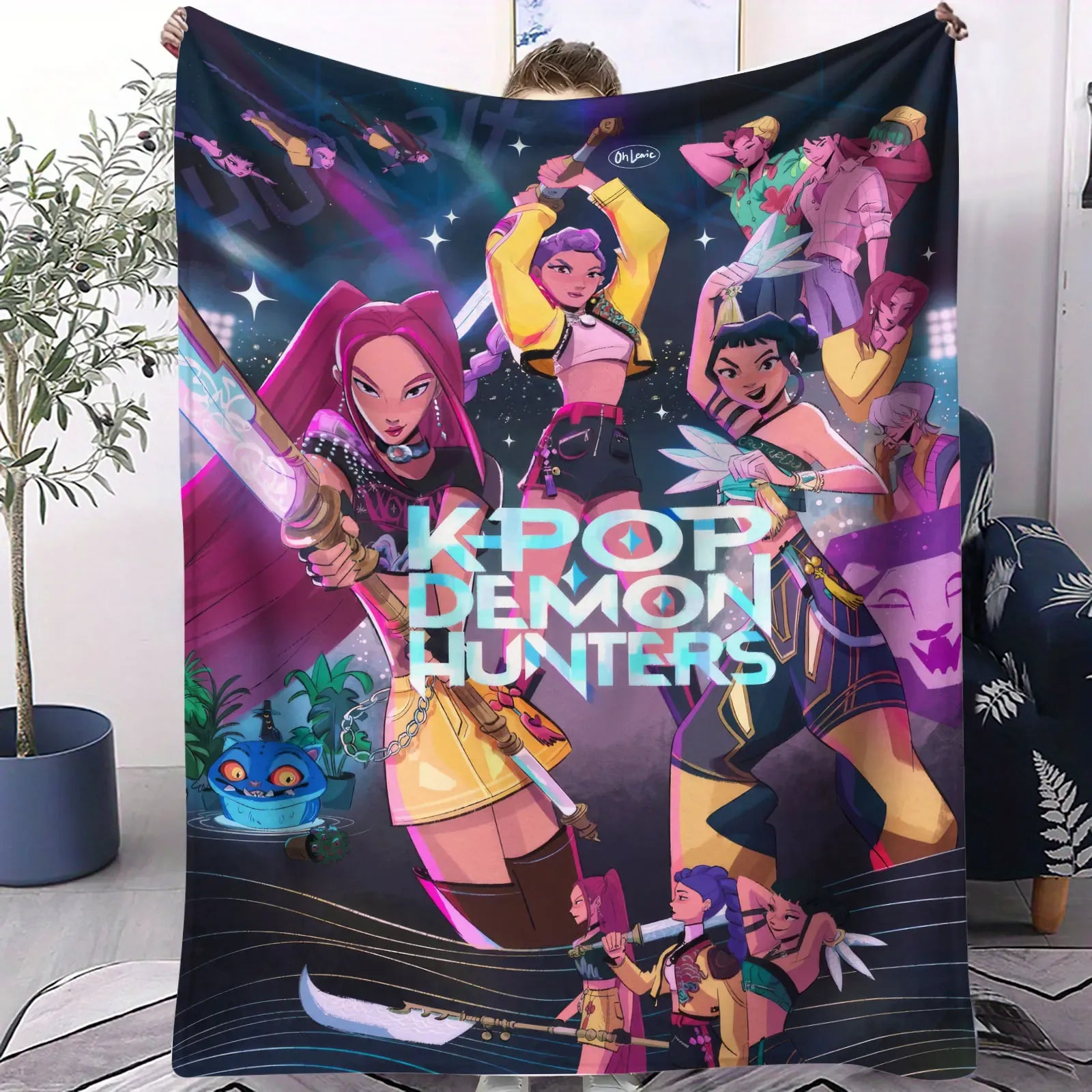 K Pop Demon Hunters Blanket Flannel Blanket Hot Anime Fan Gift for Home Sofa Cover Camping Travel Multifunctional Winter Blanket