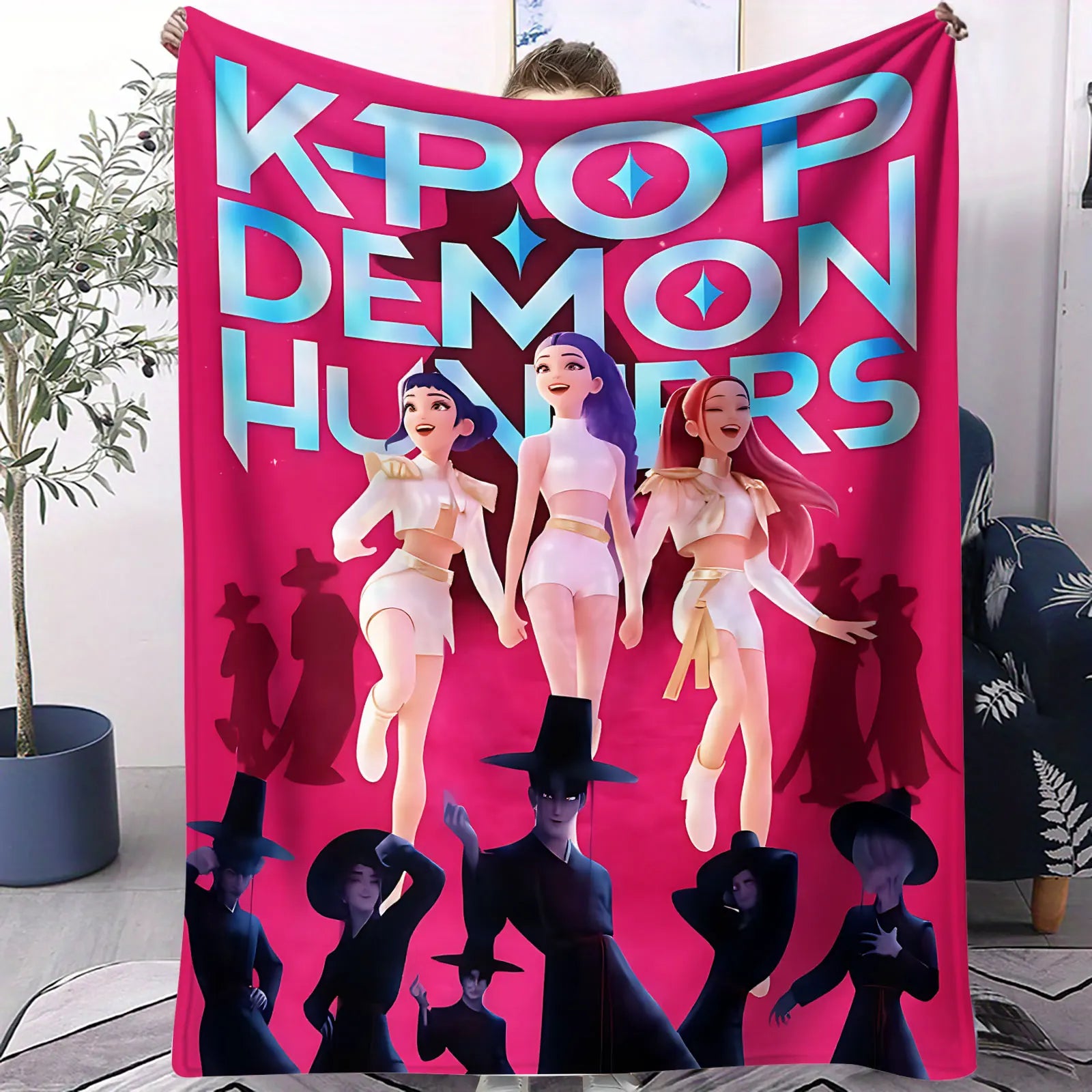 K Pop Demon Hunters Blanket Flannel Blanket Hot Anime Fan Gift for Home Sofa Cover Camping Travel Multifunctional Winter Blanket