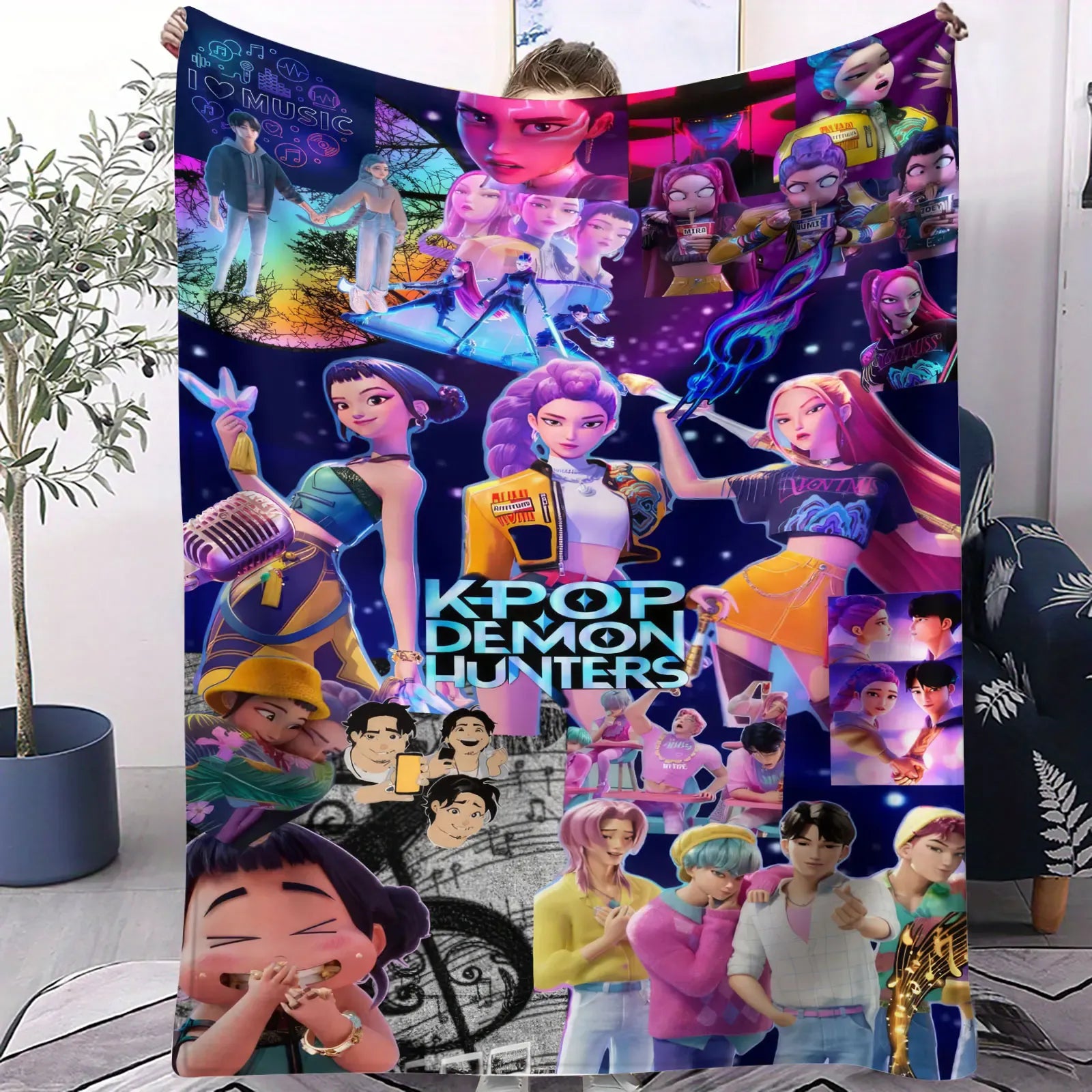 K Pop Demon Hunters Blanket Flannel Blanket Hot Anime Fan Gift for Home Sofa Cover Camping Travel Multifunctional Winter Blanket