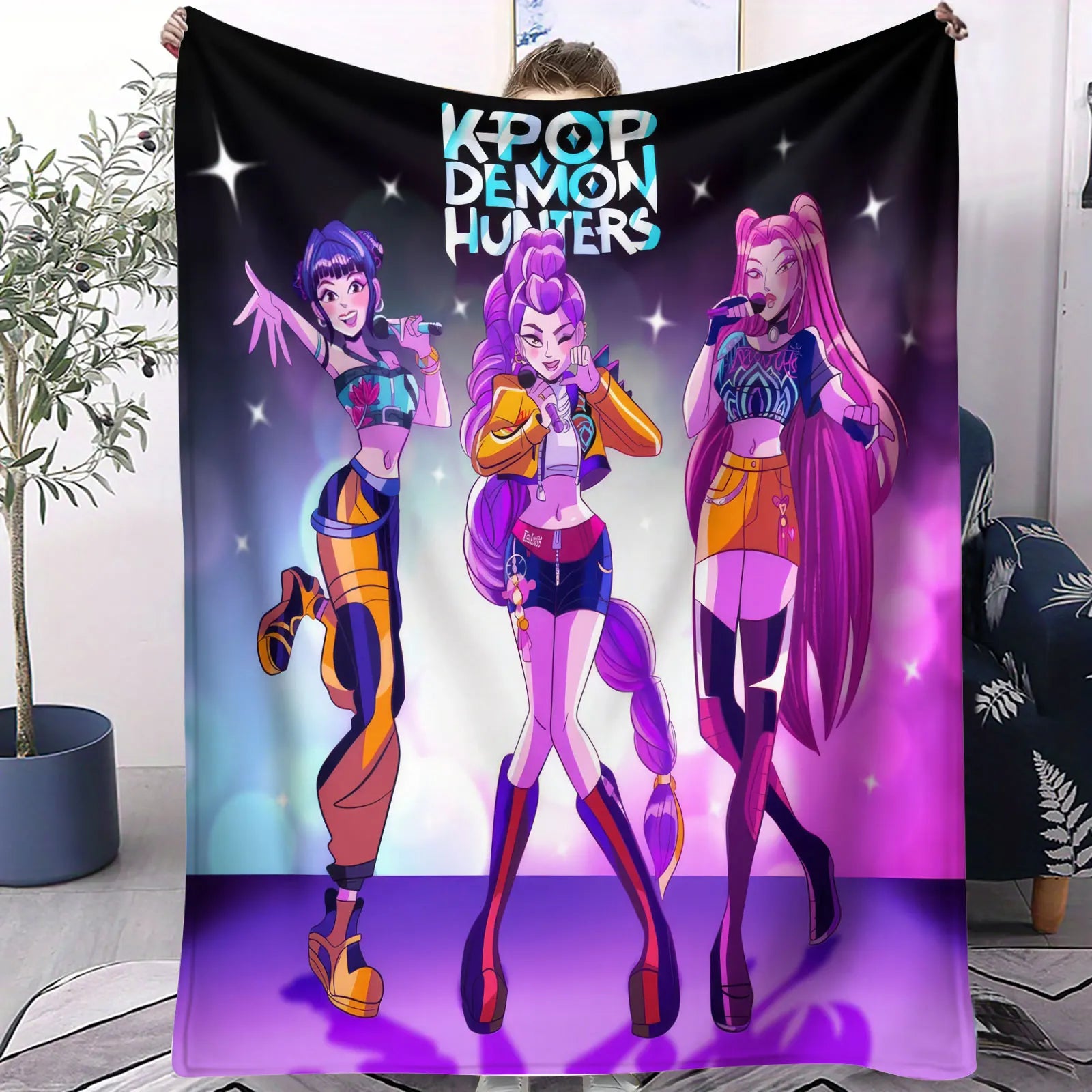 K Pop Demon Hunters Blanket Flannel Blanket Hot Anime Fan Gift for Home Sofa Cover Camping Travel Multifunctional Winter Blanket