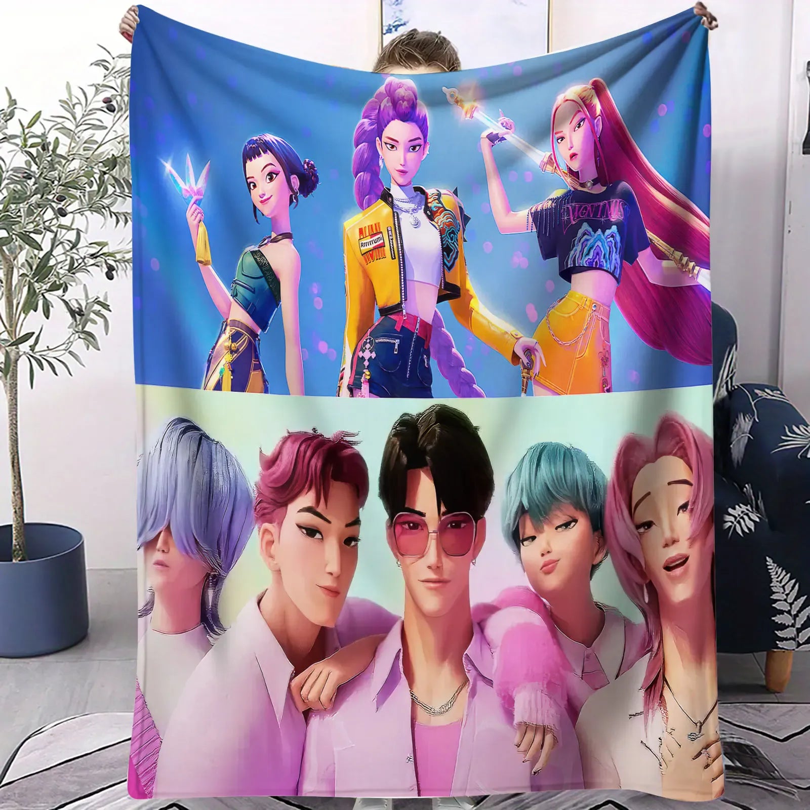 K Pop Demon Hunters Blanket Flannel Blanket Hot Anime Fan Gift for Home Sofa Cover Camping Travel Multifunctional Winter Blanket