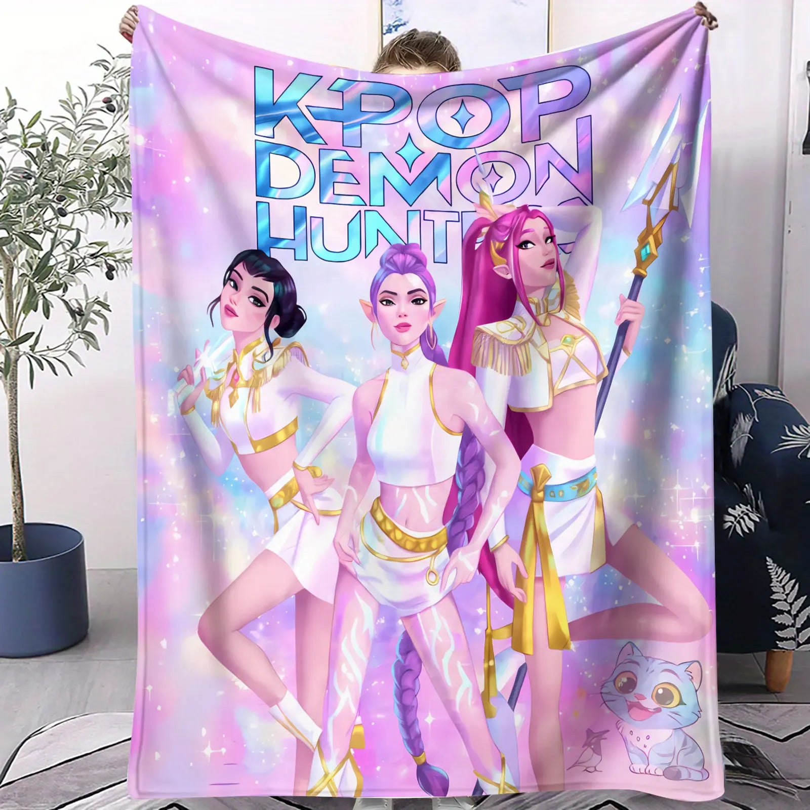 K Pop Demon Hunters Blanket Flannel Blanket Hot Anime Fan Gift for Home Sofa Cover Camping Travel Multifunctional Winter Blanket