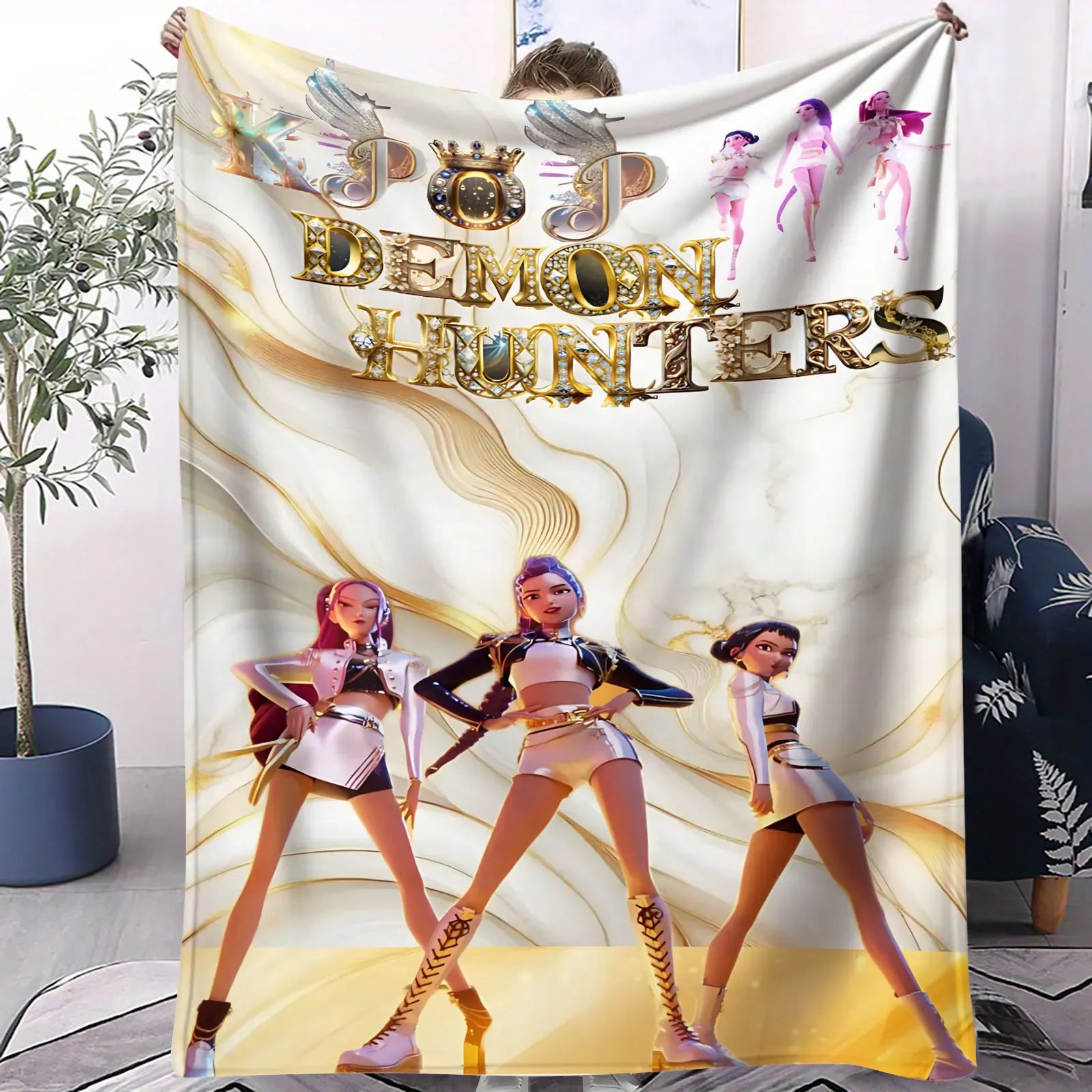 K Pop Demon Hunters Blanket Flannel Blanket Hot Anime Fan Gift for Home Sofa Cover Camping Travel Multifunctional Winter Blanket