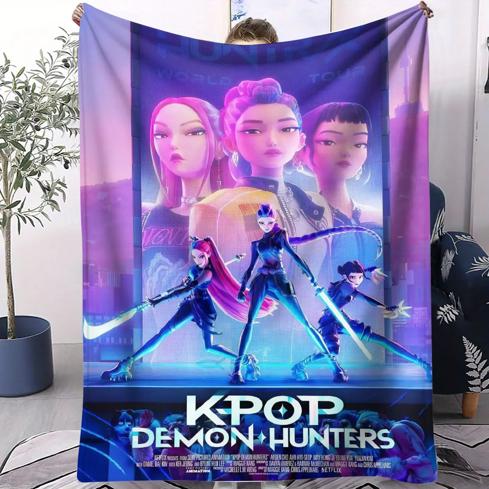 K Pop Demon Hunters Blanket Flannel Blanket Hot Anime Fan Gift for Home Sofa Cover Camping Travel Multifunctional Winter Blanket