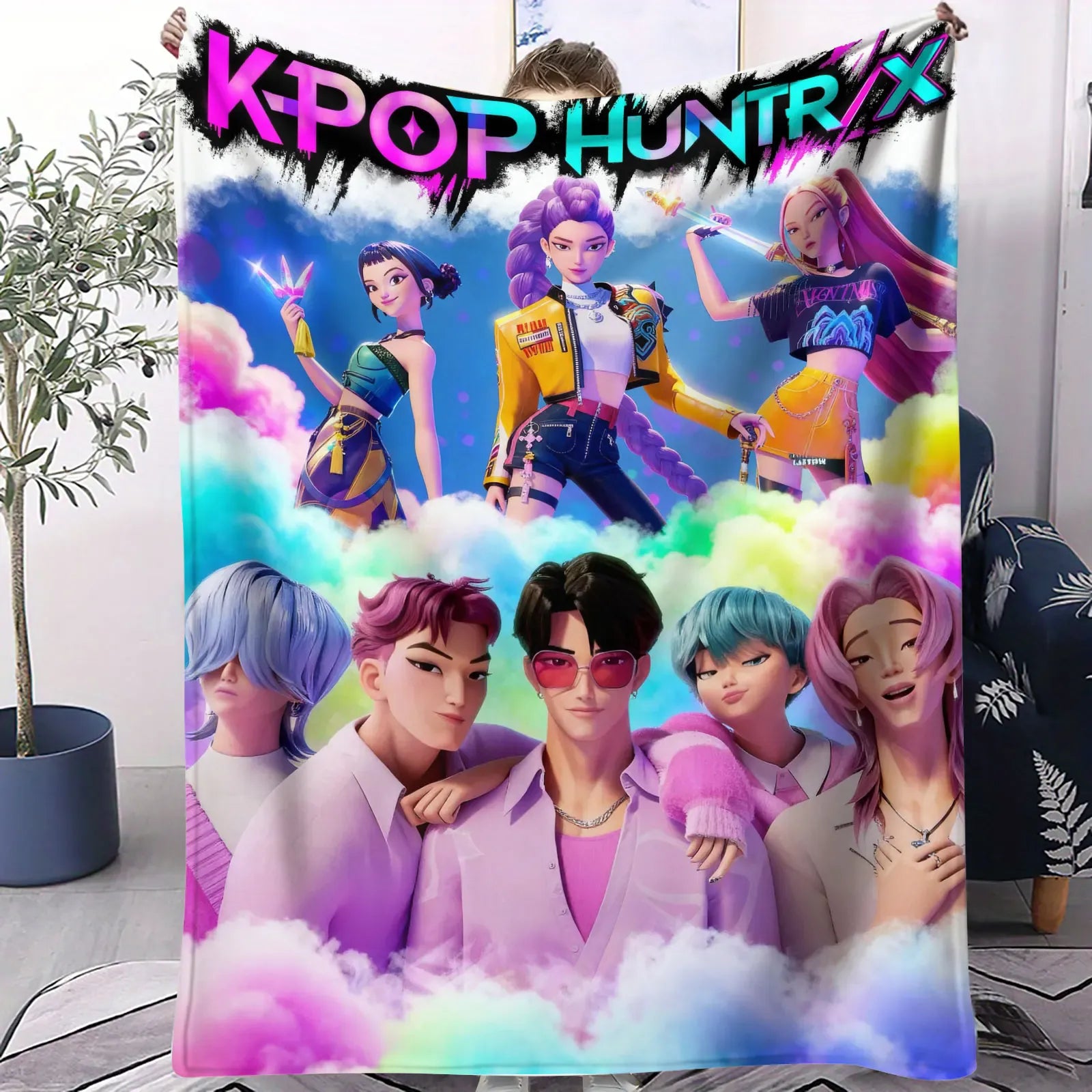 K Pop Demon Hunters Blanket Flannel Blanket Hot Anime Fan Gift for Home Sofa Cover Camping Travel Multifunctional Winter Blanket