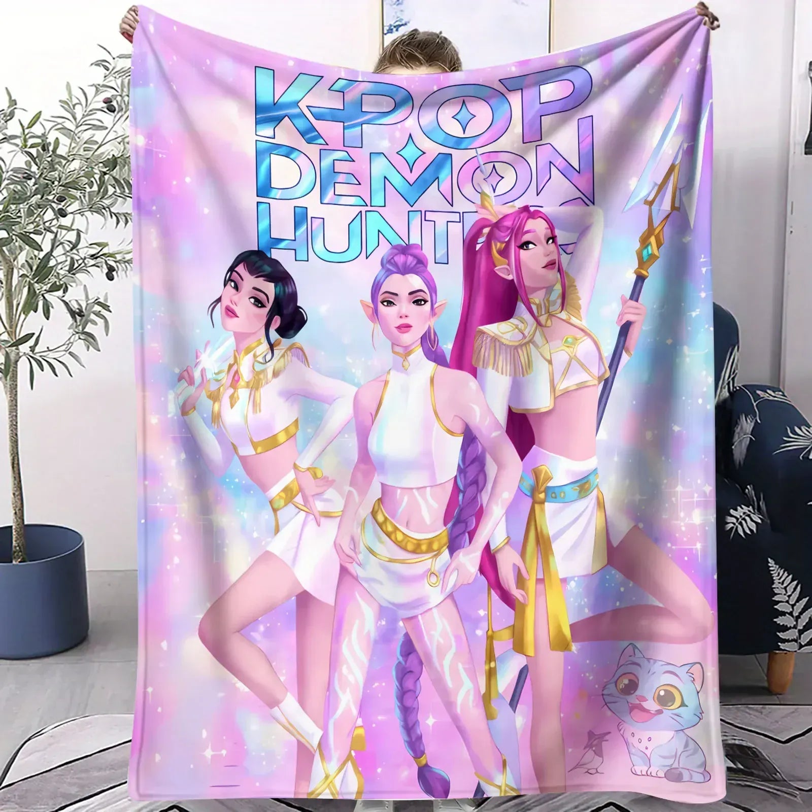 K Pop Demon Hunters Blanket Warm Flannel Soft Throw Cover for Home Camping Fan Gifts Multifunctional Decorative Use