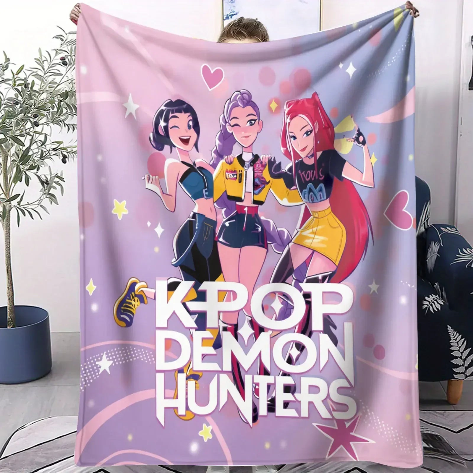 K Pop Demon Hunters Blanket Warm Flannel Soft Throw Cover for Home Camping Fan Gifts Multifunctional Decorative Use