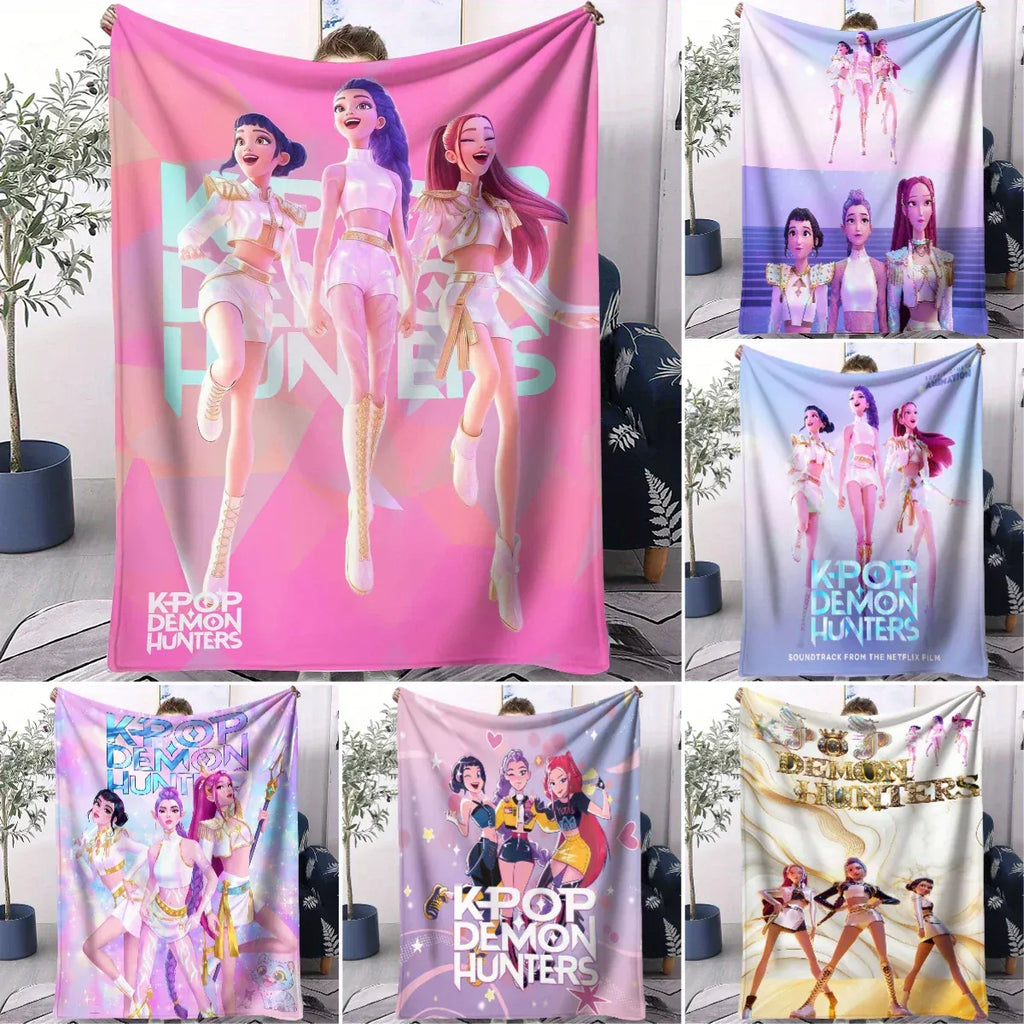 K Pop Demon Hunters Blanket Warm Flannel Soft Throw Cover for Home Camping Fan Gifts Multifunctional Decorative Use