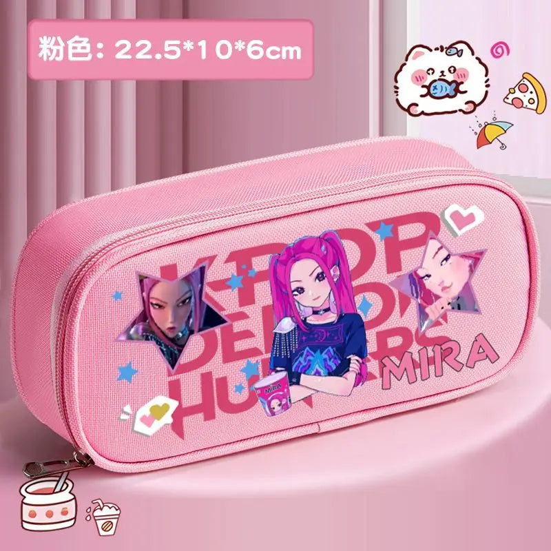 K-pop Demon Hunters Cartoon Fashion Creative Large Capacity Oxford Cloth Three-Layer Student Pencil Case for Boys and Girls