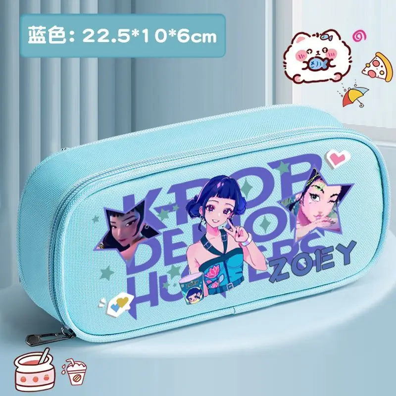 K-pop Demon Hunters Cartoon Fashion Creative Large Capacity Oxford Cloth Three-Layer Student Pencil Case for Boys and Girls