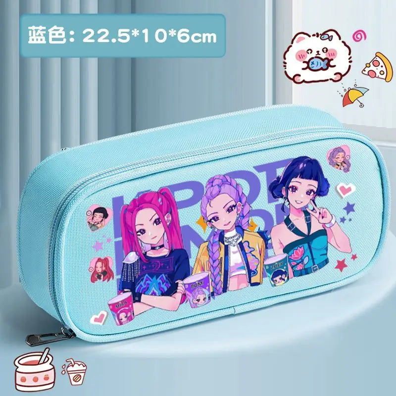 K-pop Demon Hunters Cartoon Fashion Creative Large Capacity Oxford Cloth Three-Layer Student Pencil Case for Boys and Girls