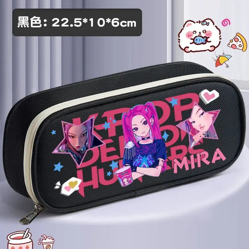 K-pop Demon Hunters Cartoon Fashion Creative Large Capacity Oxford Cloth Three-Layer Student Pencil Case for Boys and Girls