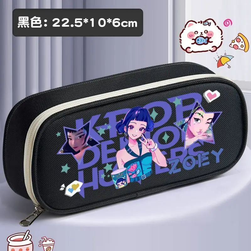 K-pop Demon Hunters Cartoon Fashion Creative Large Capacity Oxford Cloth Three-Layer Student Pencil Case for Boys and Girls