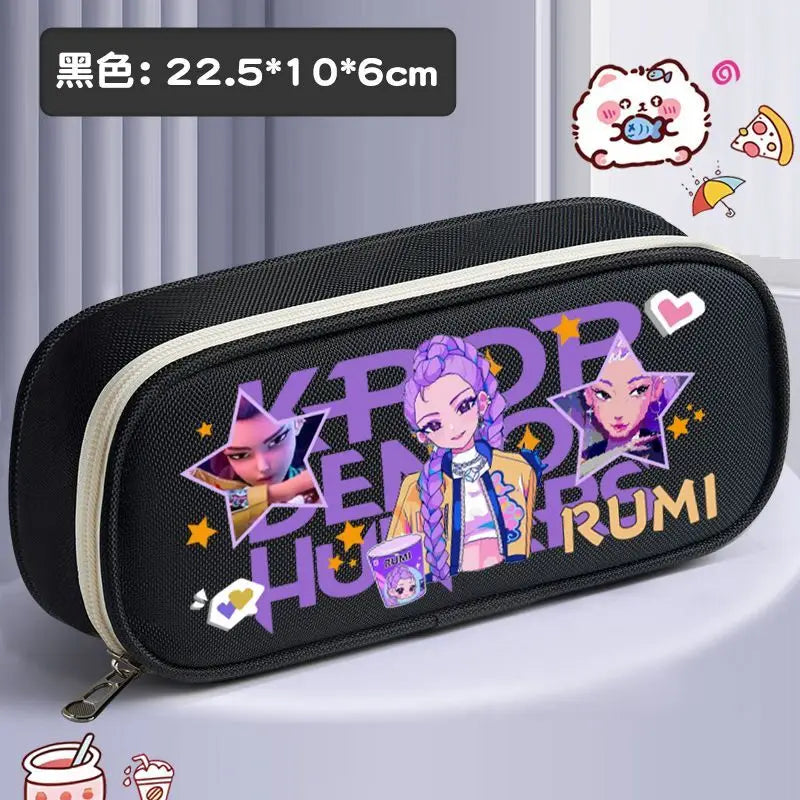 K-pop Demon Hunters Cartoon Fashion Creative Large Capacity Oxford Cloth Three-Layer Student Pencil Case for Boys and Girls