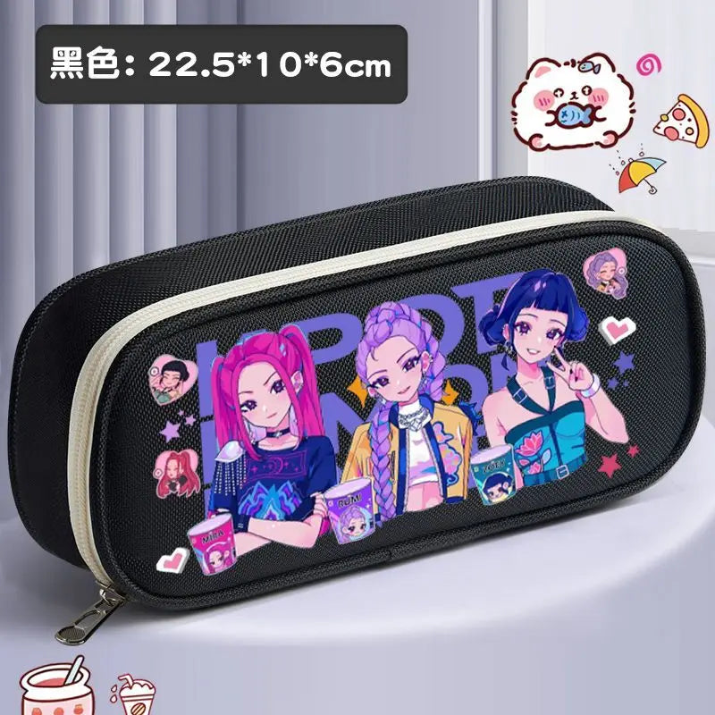 K-pop Demon Hunters Cartoon Fashion Creative Large Capacity Oxford Cloth Three-Layer Student Pencil Case for Boys and Girls