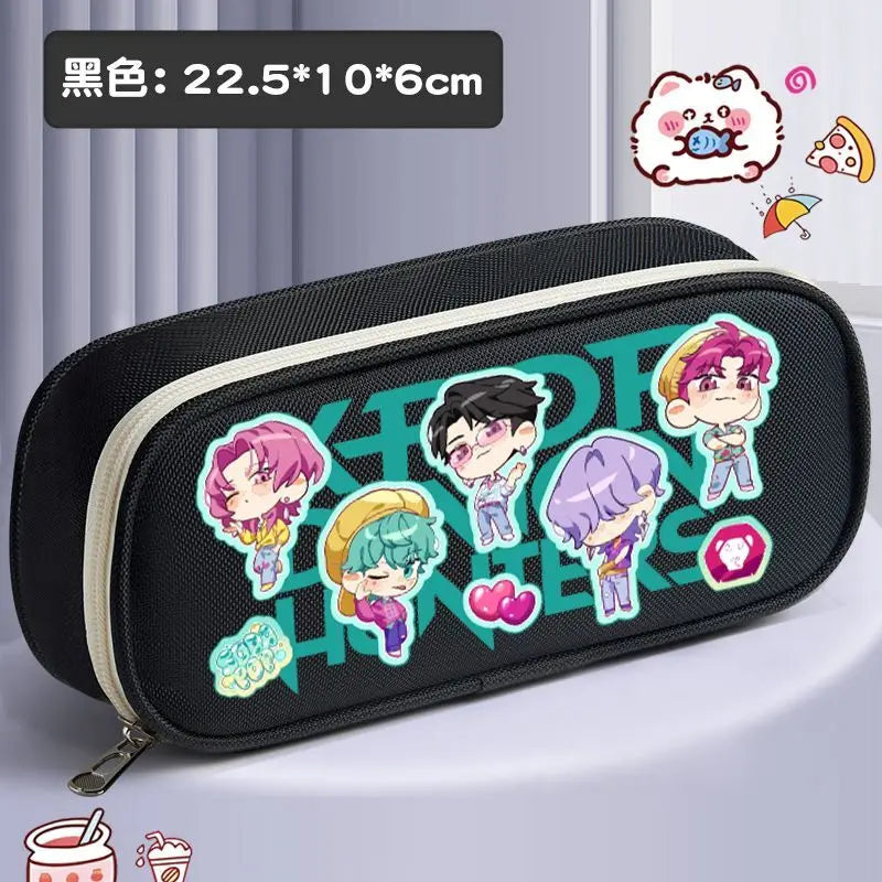 K-pop Demon Hunters Cartoon Fashion Creative Large Capacity Oxford Cloth Three-Layer Student Pencil Case for Boys and Girls