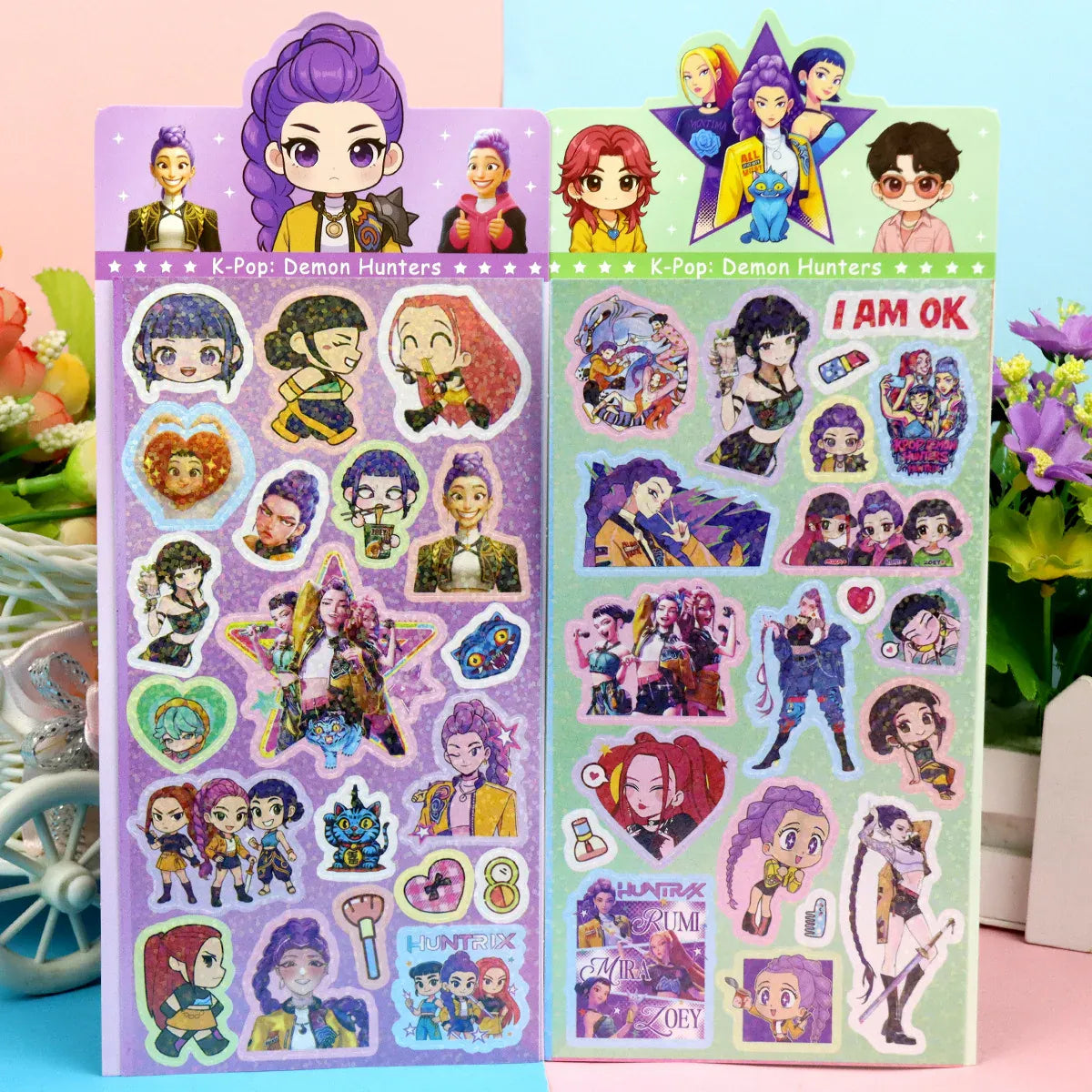 K-Pop Demon Hunters Laser Stickers - Anime & Cartoon Style, Cute & Creative Stickers for School Supplies and Home Decoration