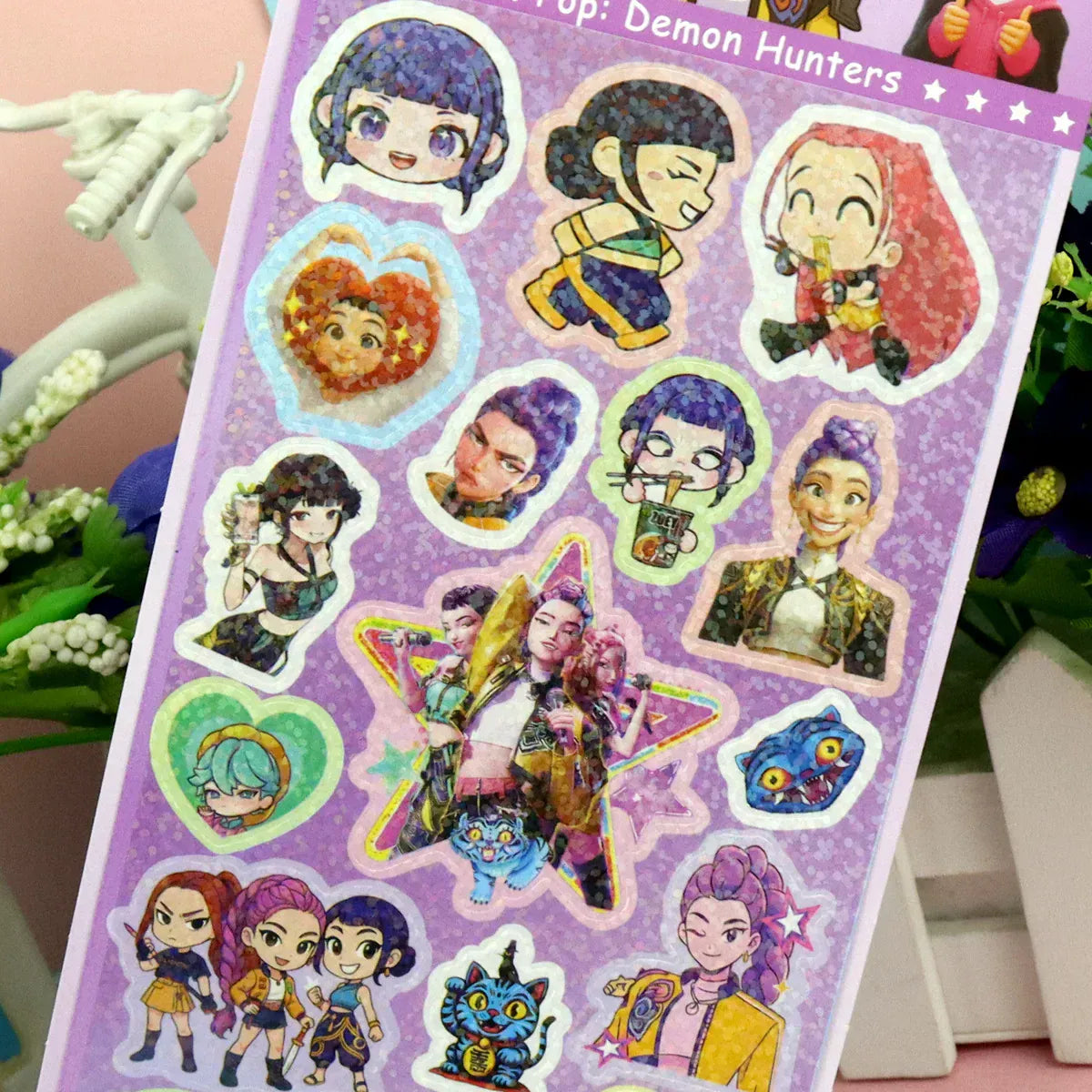 K-Pop Demon Hunters Laser Stickers - Anime & Cartoon Style, Cute & Creative Stickers for School Supplies and Home Decoration