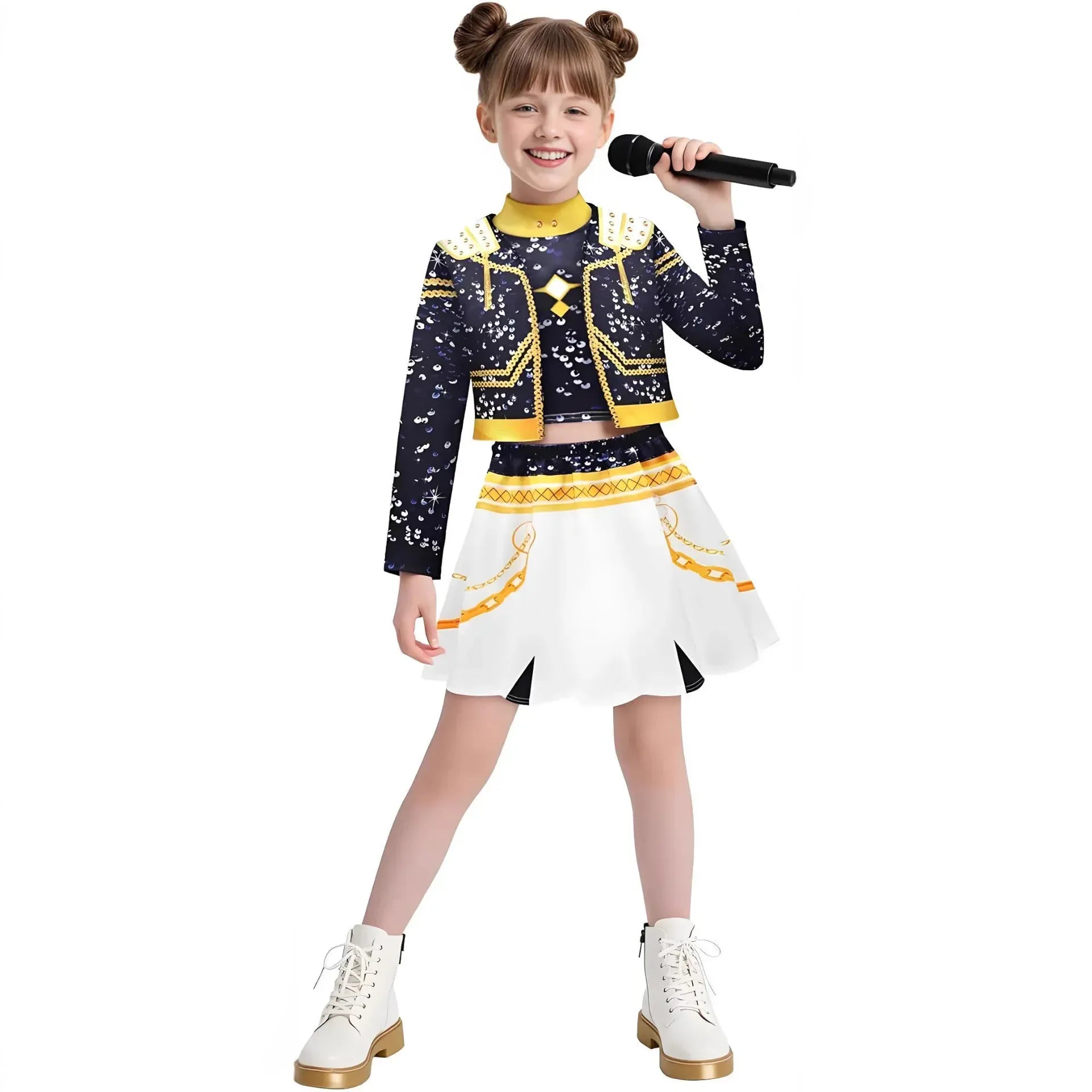 Kids Girls K-pop Rumi Zoey Cosplay Huntrix Costume 3D Print Demon Hunters Mira Stage Costumes Child Halloween Party Clolthes Set