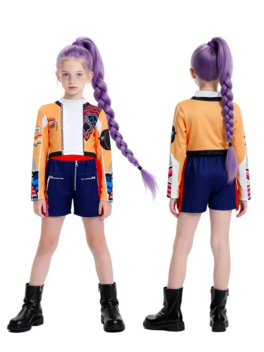 Kids Girls Kpop Rumi Zoey Mira Demon Hunters Cosplay Costume Disguise for Child Printed Clothes Roleplay Halloween Carnival Suit