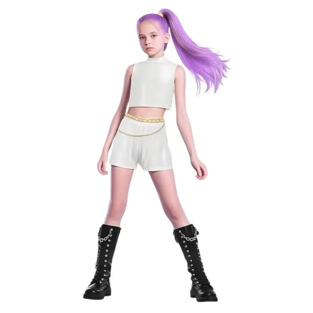 Kids Girls Kpop Rumi Zoey Mira Demon Hunters Cosplay Costume Disguise for Child Printed Clothes Roleplay Halloween Carnival Suit